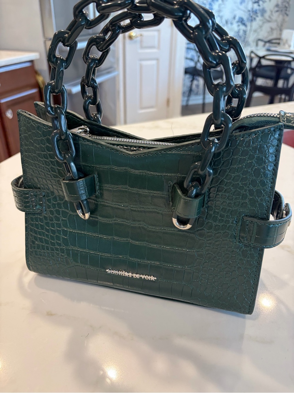 Maniere De Voir Dark Green Satchel with Zip Top